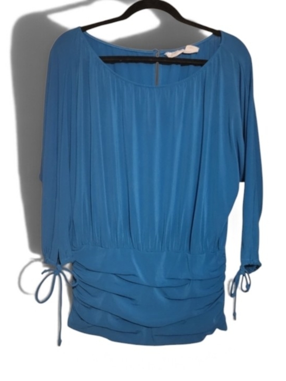 Worthington Blue Women's Blouson Tie-Sleeve Top Large